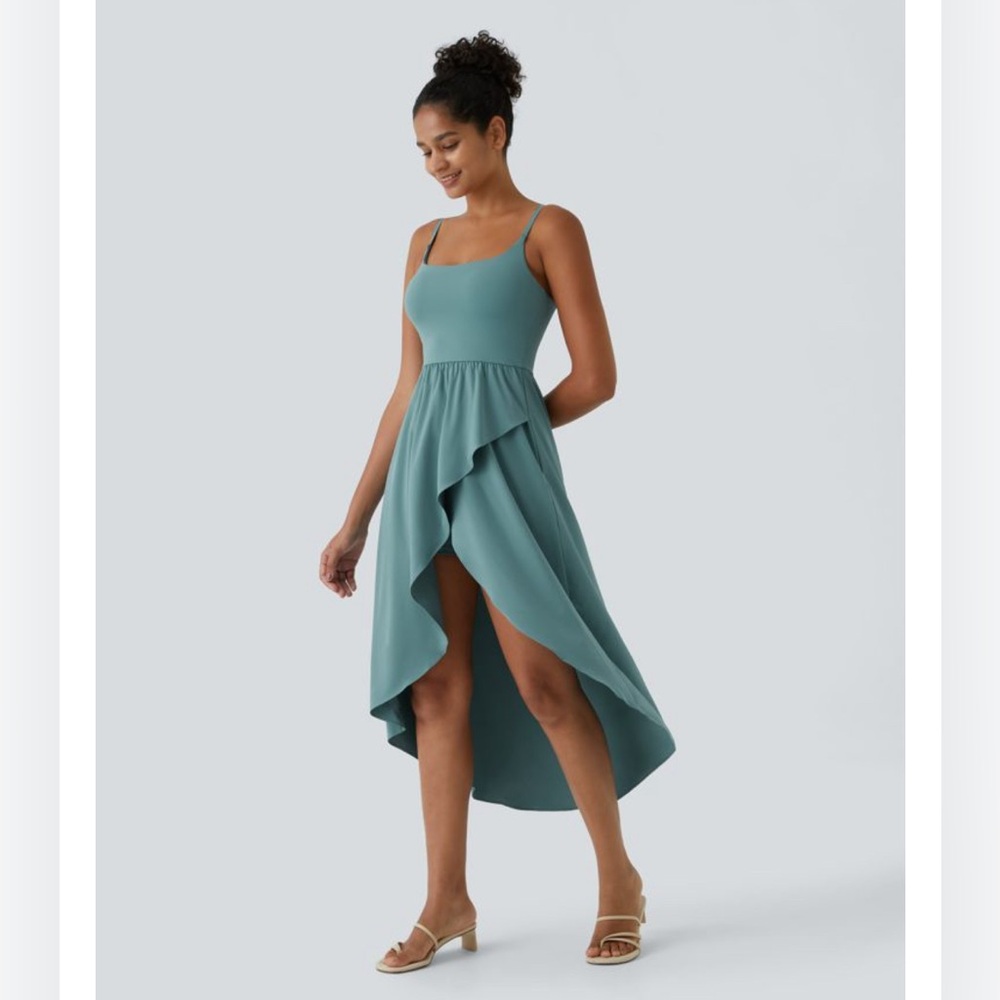 NWT HALARA Ultra Lightweight Breezeful High Low MIDI Dress Blue Stone Size L
